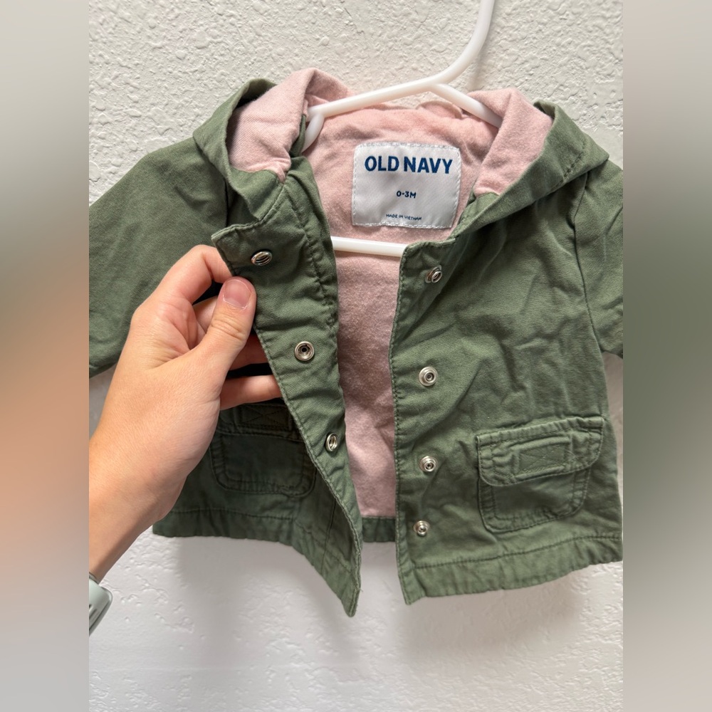 Old Navy Olive Jacket with Soft Pink Interior - Picture 3 of 3